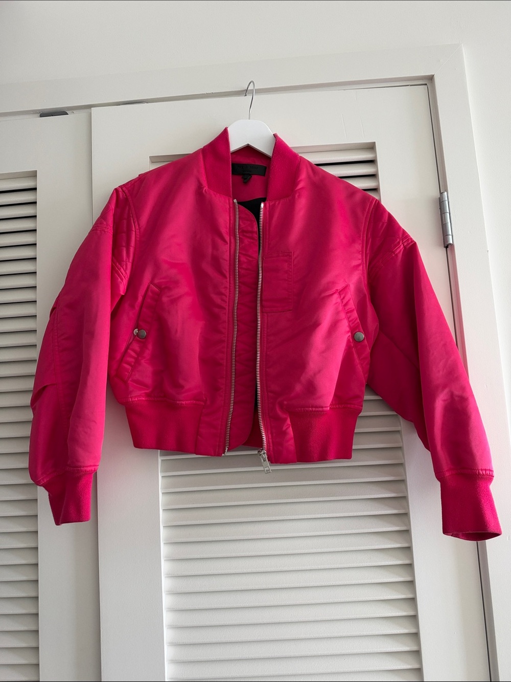 Women's Hot Pink Cropped Bomber Jacket